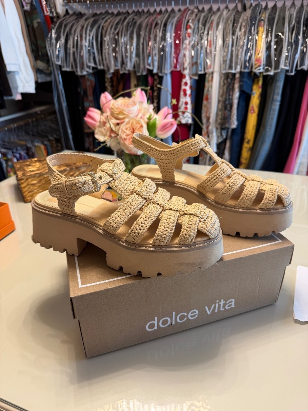 Dolce Vita Lasly Natural Knit Fisherman Platform Sandals Size 10 - Picture 2 of 4